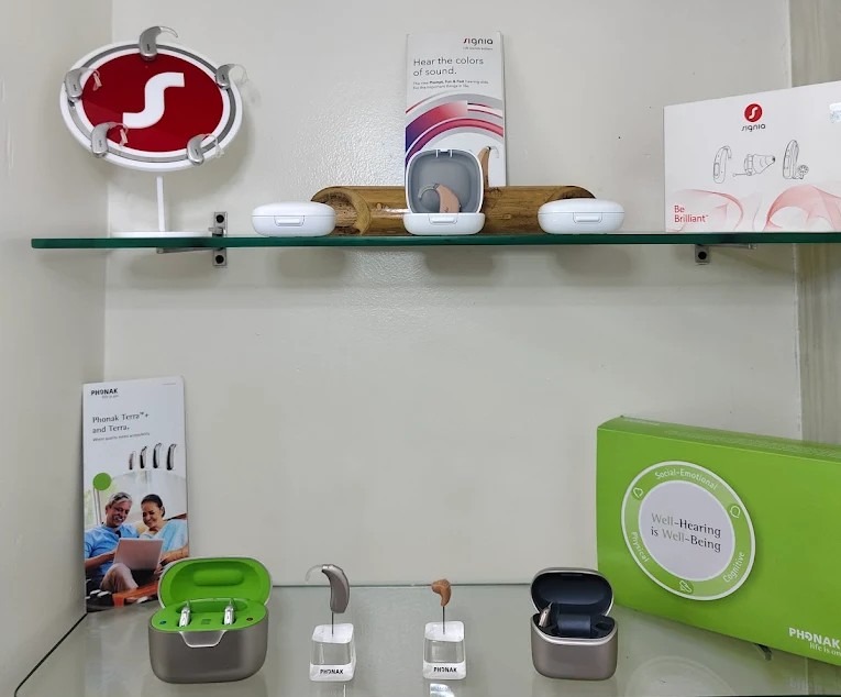 Hearing aid models on display at Neuma Clinic